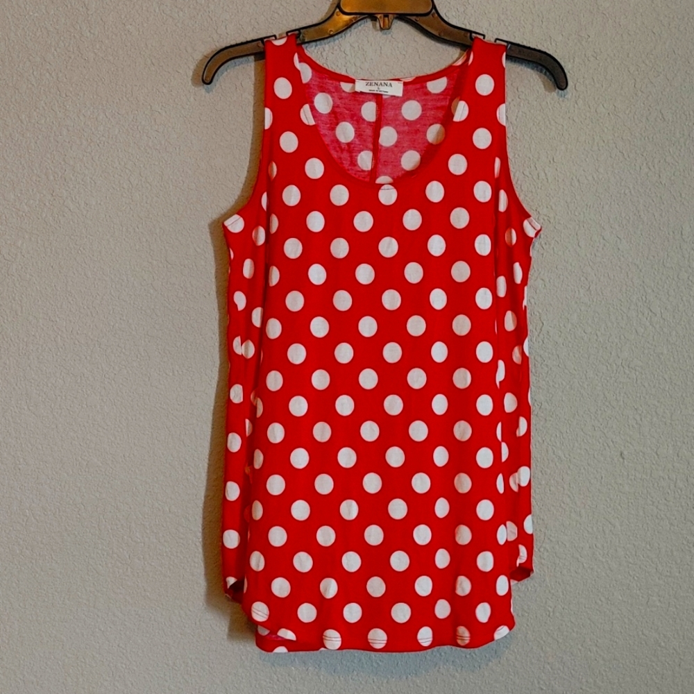 Zenana Large Red & White polka dot shirt